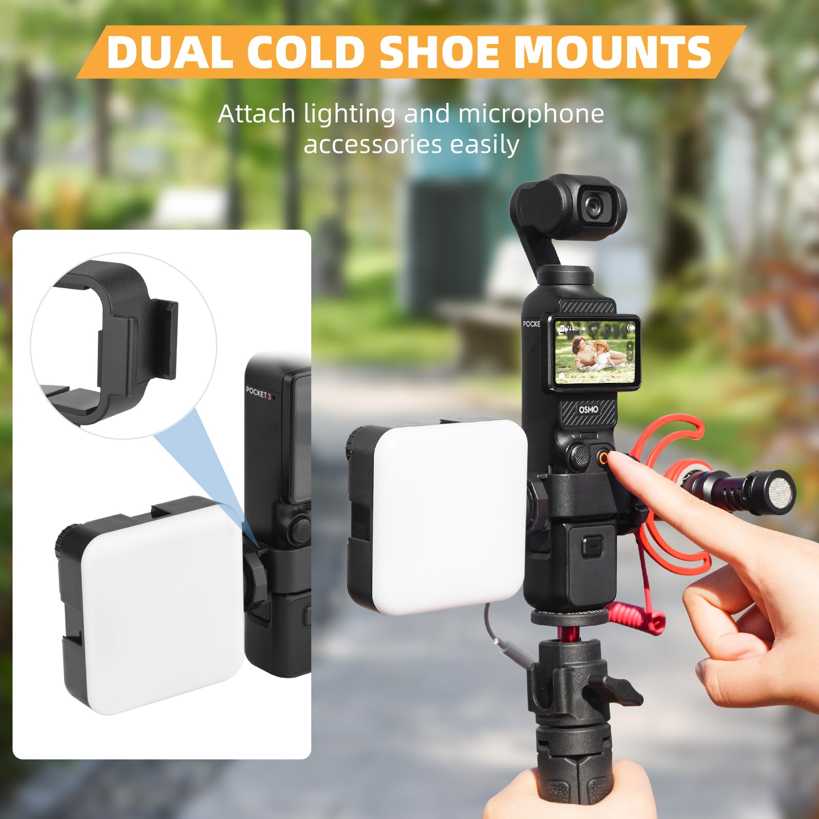Brdrc Pocket 3 Extension Adapter, Dual Cold Shoe Mount Camera Extender Frame For Dji Osmo Pocket 3 Creator Combo Handle Accessor